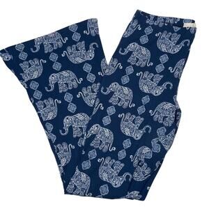 Women's One Size OS Henna Elephant Print Leggings Blue/White Flared